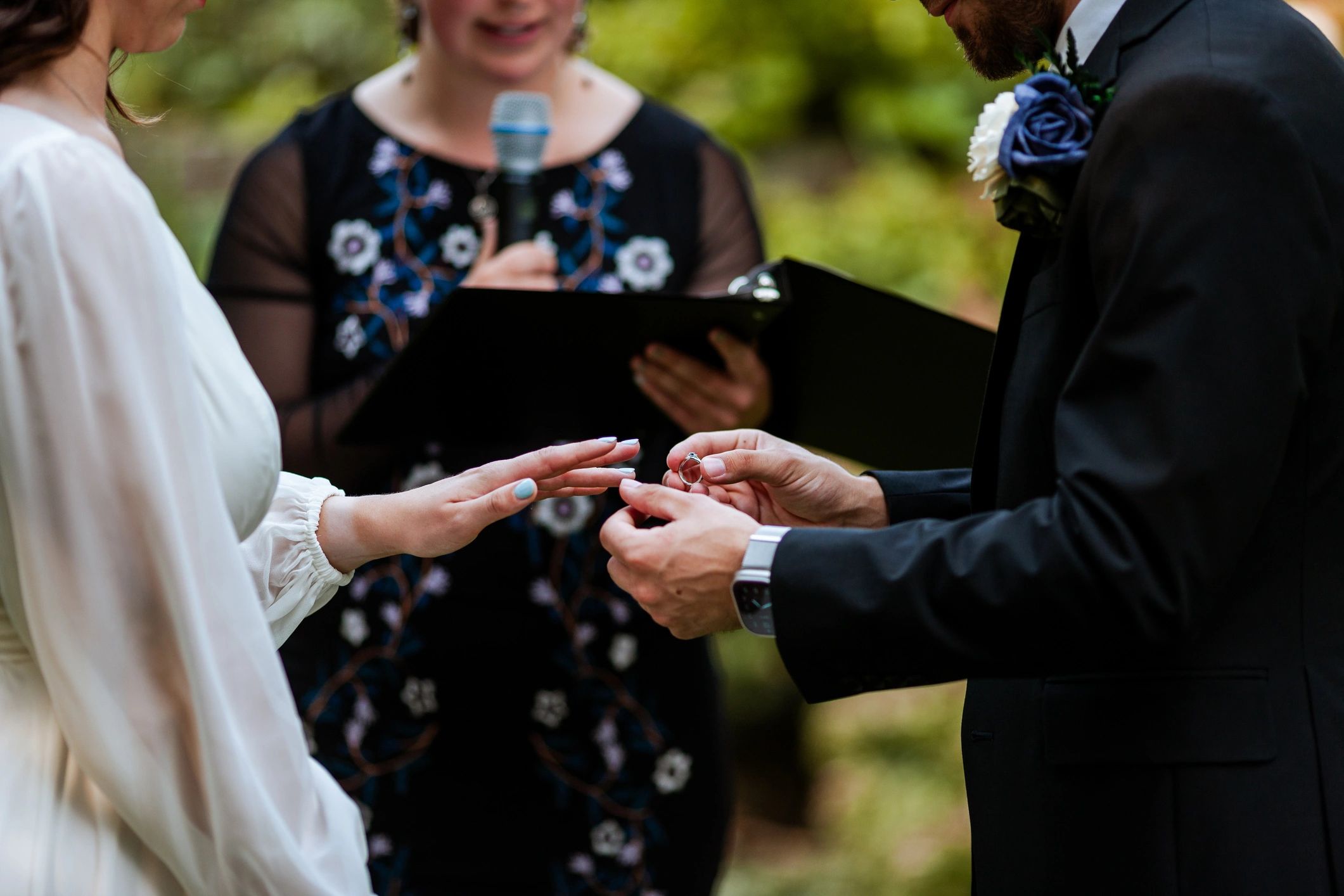 Happy bride and groom during their ceremony